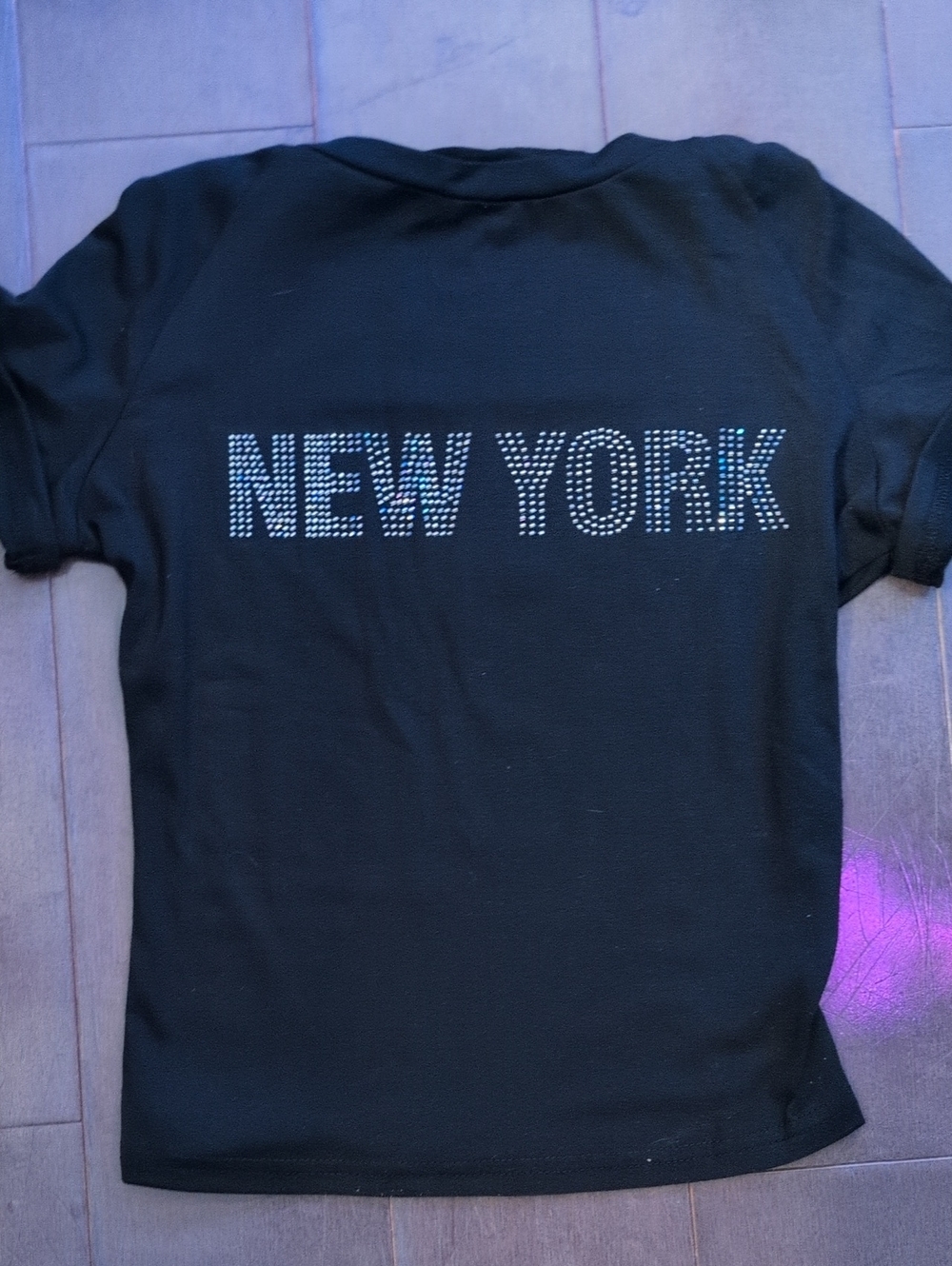 H&M Black Crop Top with Diamond Studded 'NEW YORK'